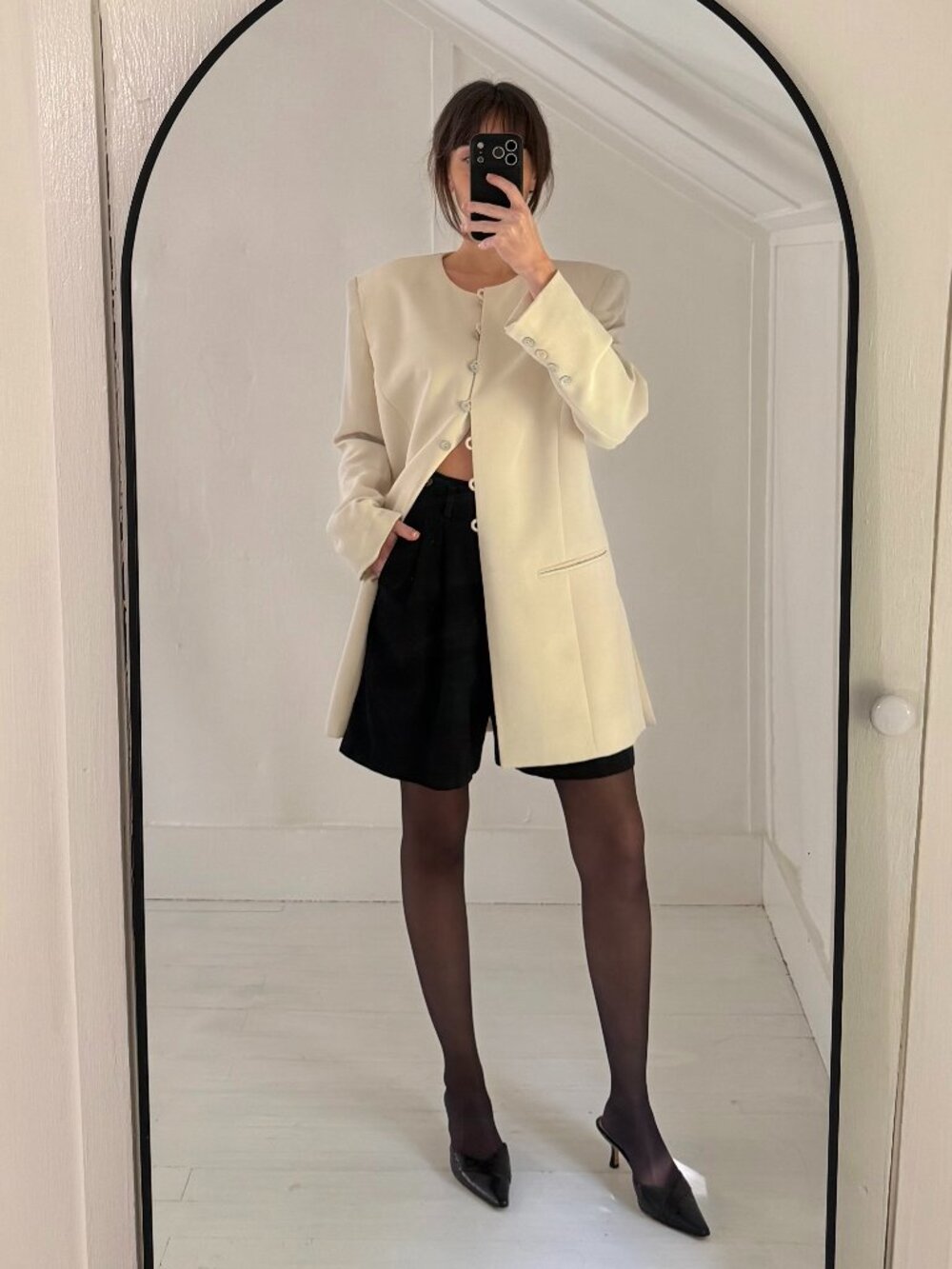 Jones New York Vintage 90s Button Loop Collarless Blazer Jacket Ivory Size 12